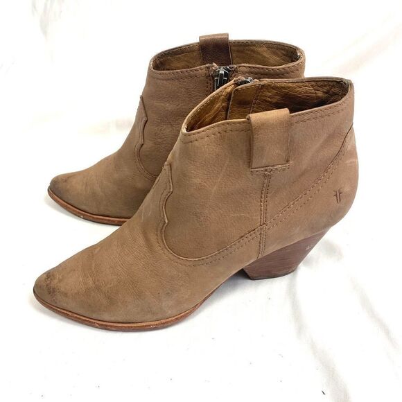 Frye Women's Reina Sand Leather Western Ankle Zip Bootie 3479258 Size 8.5 - Picture 1 of 10